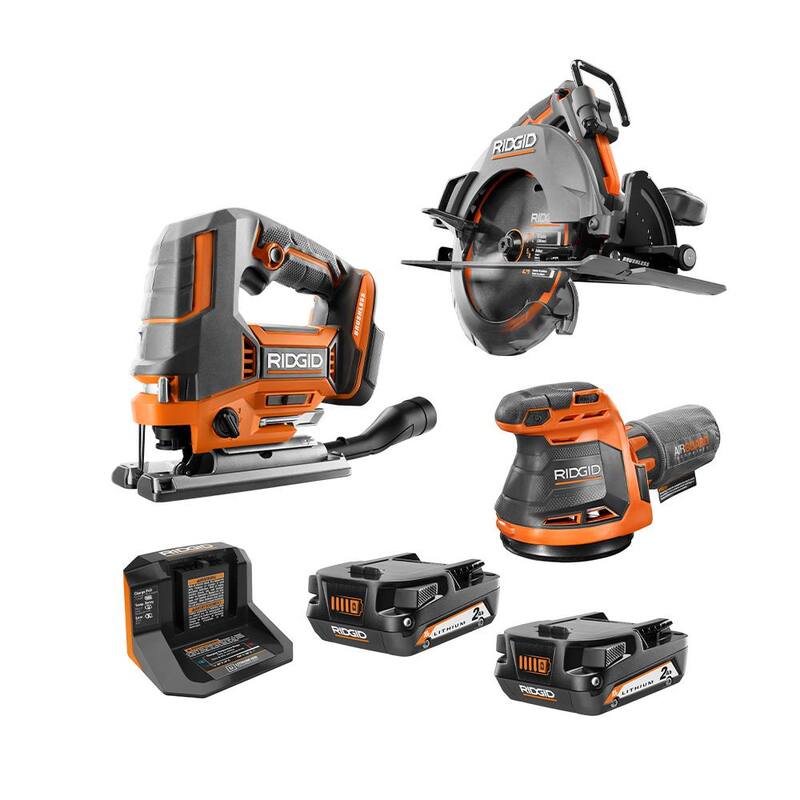 Juego combinado de herramientas inalámbricas para carpintería RIDGID de 18V con 3 herramientas, (2) baterías de 2.0 Ah y cargador - R92162SB4N