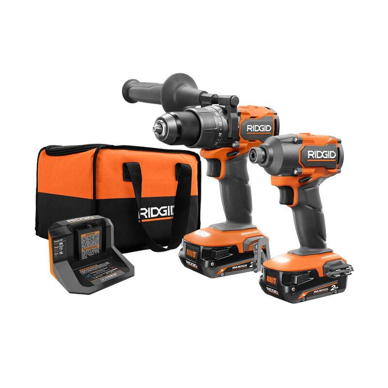 Juego de herramientas combo inalámbricas sin escobillas RIDGID de 18V con taladro / destornillador, atornillador de impacto, (2) baterías, cargador de 18V y bolsa de herramientas - R9209