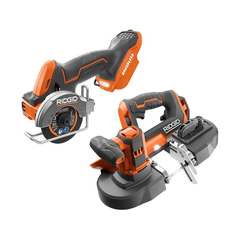 Juego de herramientas combinadas inalámbricas de 18V RIDGID con sierra multiusos SubCompact Brushless de 3 pulgadas y banda compacta (Solo herramientas) - R87547B-R8604B.