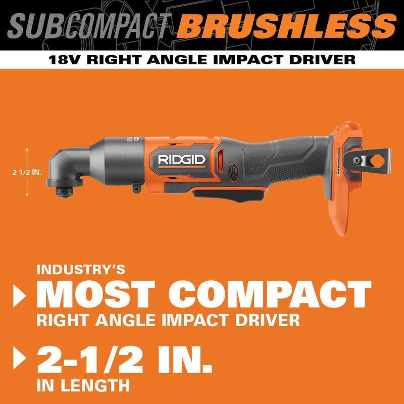 Kit de combinación inalámbrico sin escobillas RIDGID de 18V con Destornillador de impacto angular derecho subcompacto y Llave de impacto angular derecho (solo herramientas) - R87730B-R8721B