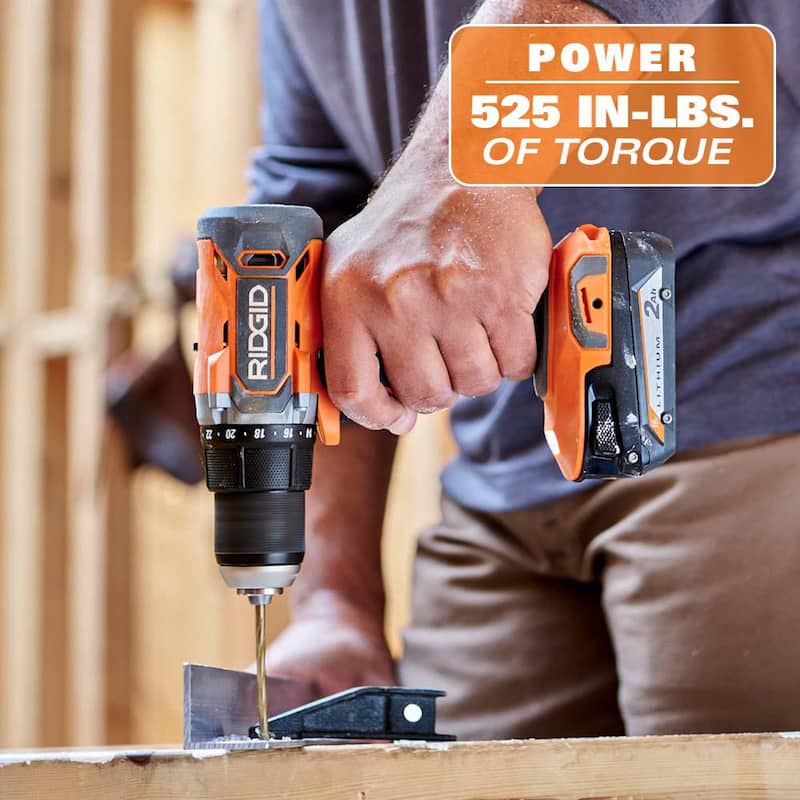 Juego de 2 herramientas inalámbricas RIDGID de 18V con taladro/destornillador de 1/2 pulgadas, destornillador de impacto de 1/4 de pulgada, (3) baterías, cargador y estuche - R92721-AC87004