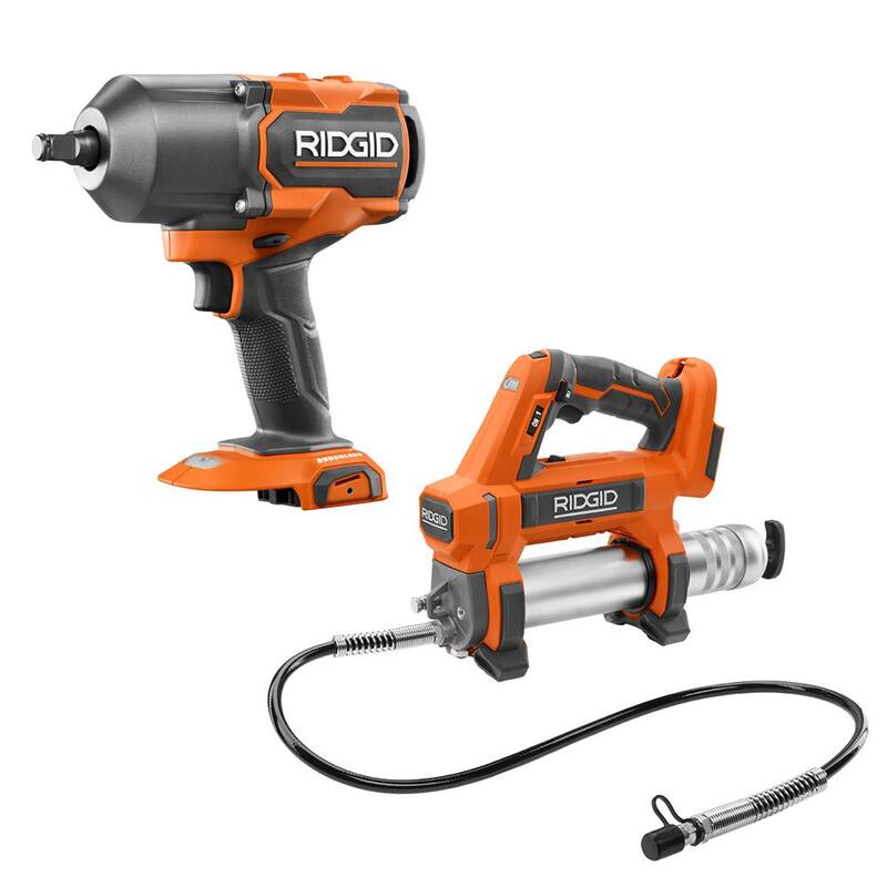 Juego de combo inalámbrico RIDGID de 18V con herramientas, incluye llave de impacto de alto torque con tecnología de motor sin escobillas y pistola de grasa inalámbrica (sólo herramientas) - R86212B-R860445B