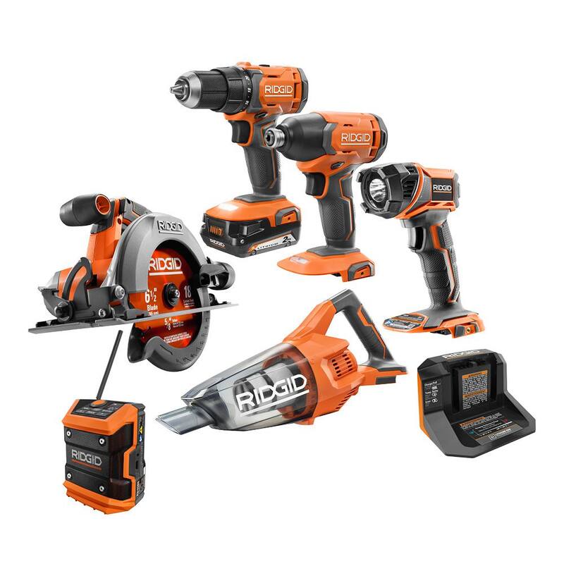 Juego de combo inalámbrico RIDGID de 18V (6 herramientas) con (1) batería de 2.0 Ah, cargador y bolsa para herramientas - R9638SB2N