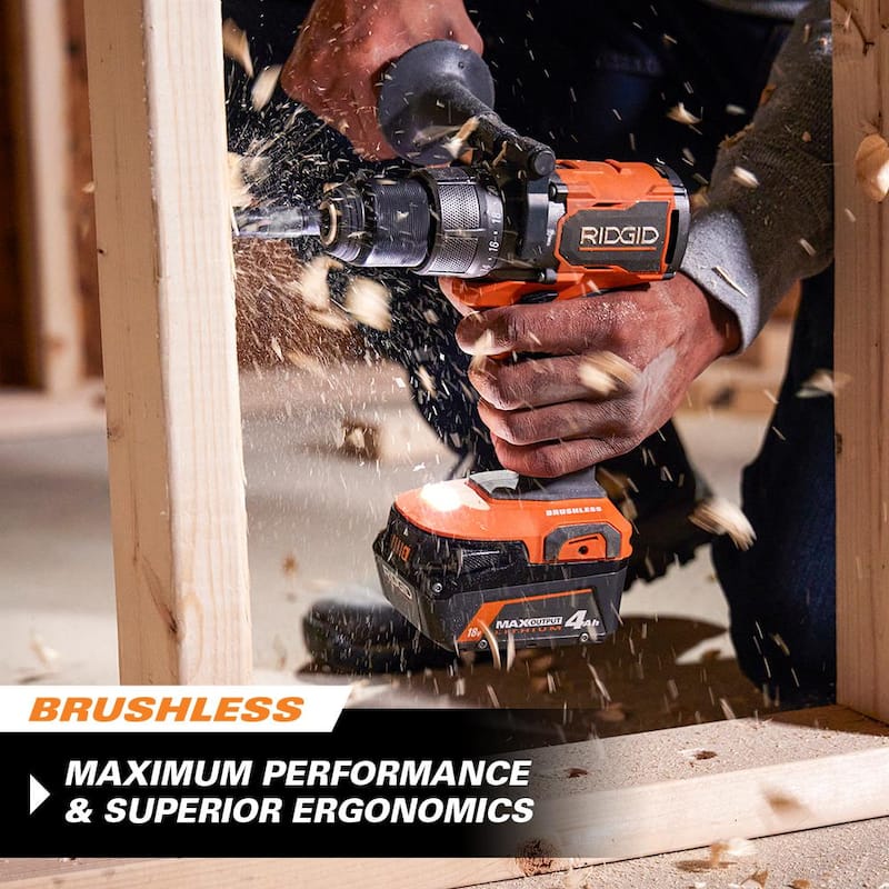 RIDGID 18V Juego de Combo Inalámbrico sin escobillas de 2 herramientas con martillo perforador, controlador de impacto, (3) baterías, cargador y bolsa - R9208-AC840040