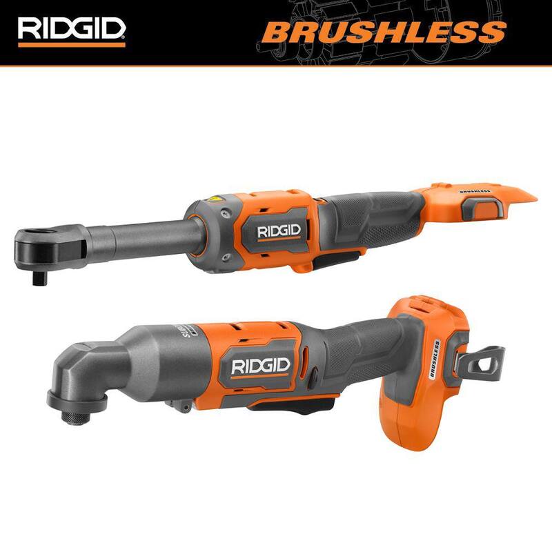 Kit de herramientas inalámbricas RIDGID 18V Brushless de 2 piezas con controlador de impacto angular derecho SubCompact y trinquete de alcance extendido (solo herramientas) - R87730B-R866021B