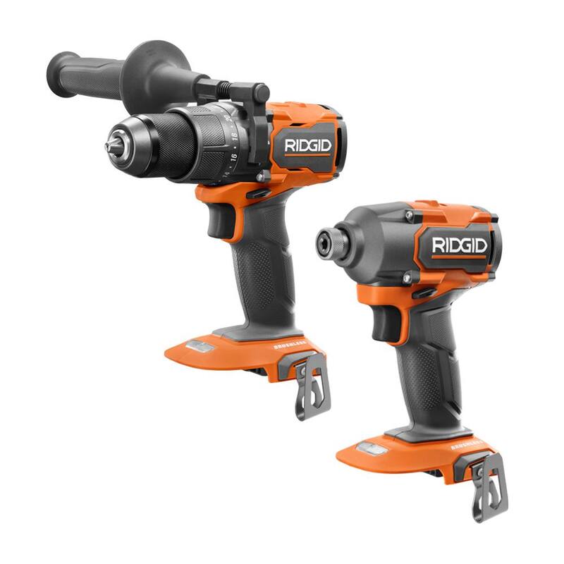 Juego de herramientas inalámbricas sin escobillas RIDGID de 18V con combinación de 2 herramientas con controlador de impacto de 1/4 de pulgada y taladro/controlador de martillo de 1/2 pulgadas (solo herramientas) - R862301B-R86115B