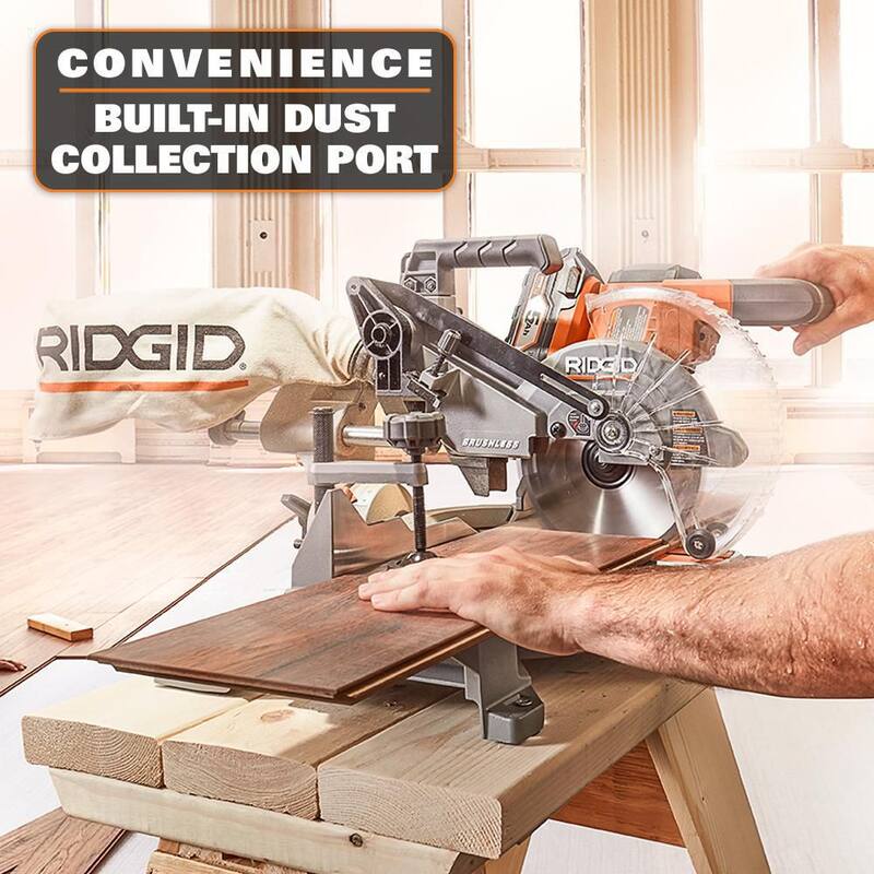 Combo de 2 herramientas inalámbricas RIDGID 18V con sierra ingleteadora deslizante de bisel doble de 7-1/4 pulg. con motor sin escobillas y soplador compacto (herramientas solamente) - R48607B-R86043B