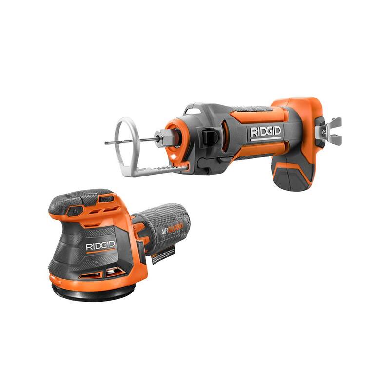 Juego de combos inalámbricos de 2 herramientas RIDGID 18V con Lijadora Orbital Aleatoria de 5 pulgadas y Herramienta de Recorte de Tablaroca (Sólo Herramientas) - R8606B-R84730B