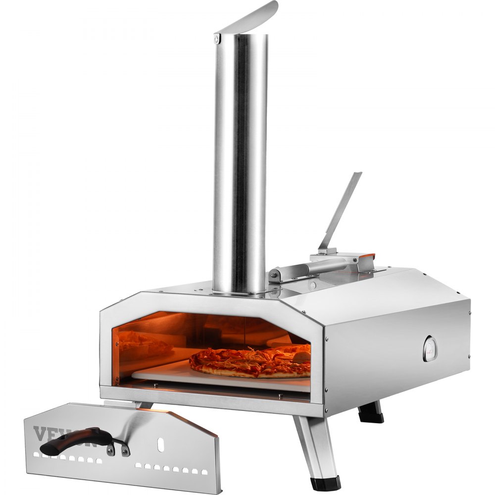 VEVOR 12" Outdoor Pizza Oven Portable Wood Pellet Pizza Oven Stainless Steel BBQ - BXPSL12YCKLB109Y9V0