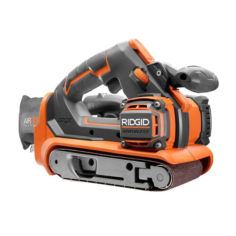 Juego de combinación inalámbrico sin escobillas de 18V de RIDGID con sierra ingletadora deslizante de bisel doble de 7-1/4 pulgadas y lijadora de banda (solo herramientas) - R48607B-R86065B