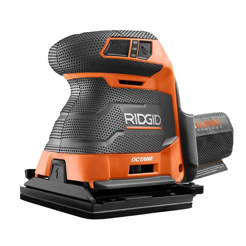 Clavadora inalámbrica sin escobillas RIDGID de 18V de calibre 18 de 2-1/8 pulgadas con lijadora de hoja de 1/4 sin escobillas OCTANE de 3 velocidades (solo herramientas) - R09891B-R86064B