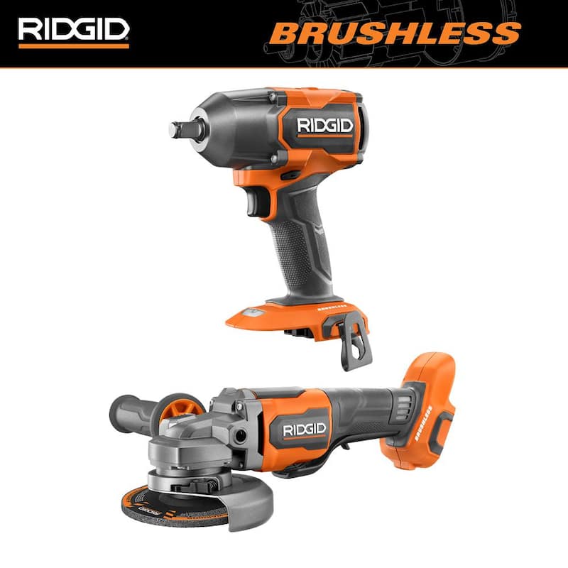 Kit combo inalámbrico y sin escobillas de 18V RIDGID con llave de impacto de torque medio con anillo de fricción y amoladora angular (Sólo herramientas) - R86012B-R86047B