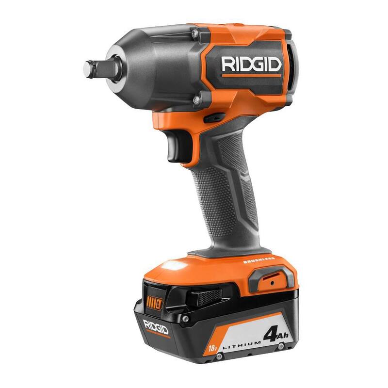 Kit combinado de 2 herramientas inalámbricas RIDGID de 18V con llave de impacto sin escobillas de 1/2 pulg., luz de panel híbrida, batería de salida máxima de 4 Ah y cargador - R86012K-R8698B