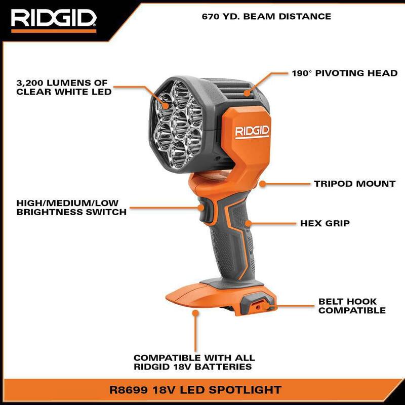 Juego de combo inalámbrico RIDGID 18V Brushless de 2 herramientas con llave de impacto de alto torque, foco LED, batería de 4.0 Ah y cargador - R86212KN-R8699B
