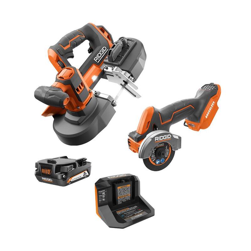 Kit combo inalámbrico de 2 herramientas RIDGID 18V con sierra de banda compacta, sierra multi-material sin escobillas SubCompact, batería de 2.0 Ah y cargador - R8604B-R87547B-AC9302