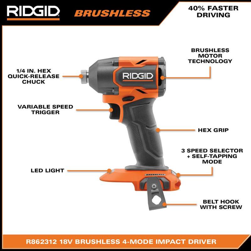 Kit de combo de 2 herramientas RIDGID 18V Brushless con baterías de salida máxima de 6.0 Ah y 4.0 Ah, cargador, estuche rígido y sierra reciprocante - R92082-R8647B