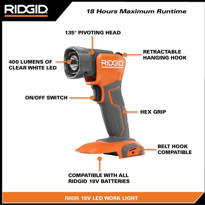 Kit combo de 3 herramientas inalámbricas sin escobillas RIDGID de 18V con taladro percutor, destornillador de impacto, luz de trabajo LED, (2) baterías, cargador y bolsa - R9208-R8695B