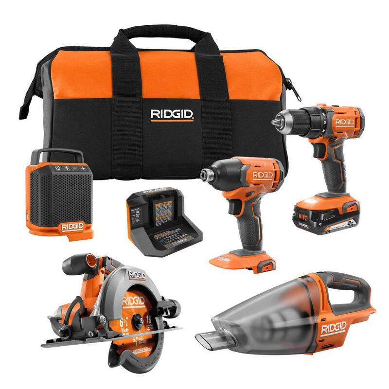 Juego de herramientas inalámbricas RIDGID de 18V con 6 herramientas, batería de 2.0 Ah, cargador y bolsa de herramientas - R9639SB2