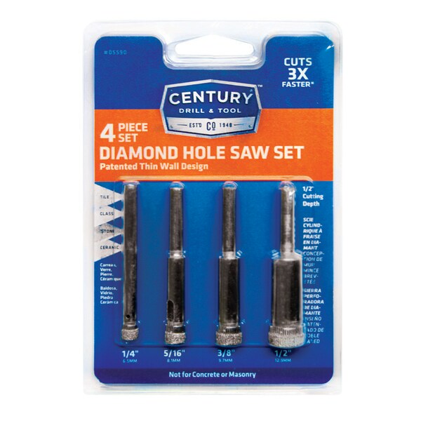 Century Drill & Tool Hole Saw Diamond 4Pc Set 1/4" 5/16 3/8" And 1/2" - 5590