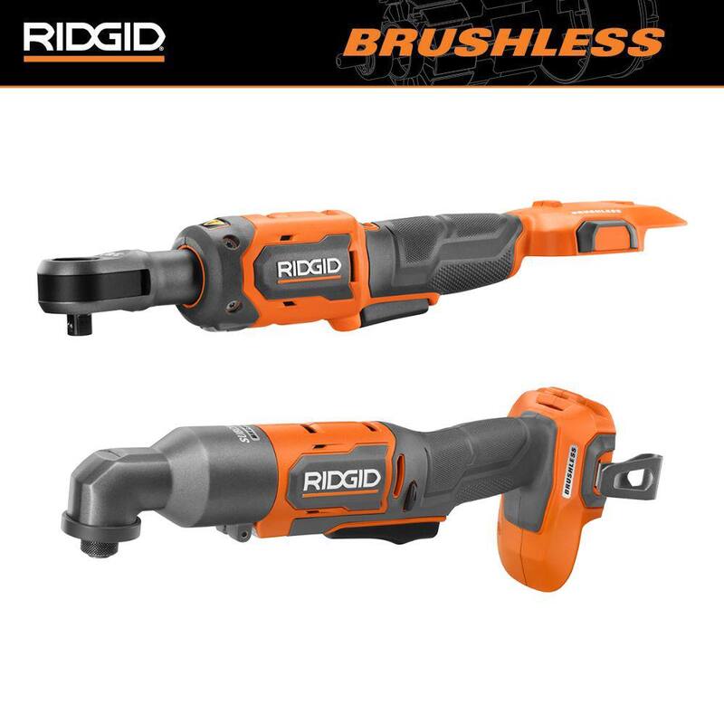 Kit de combo inalámbrico RIDGID 18V sin escobillas de 2 herramientas con destornillador de impacto angular derecho SubCompact y trinquete de 3/8 pulg. (Solo herramientas) - R87730B-R866011B