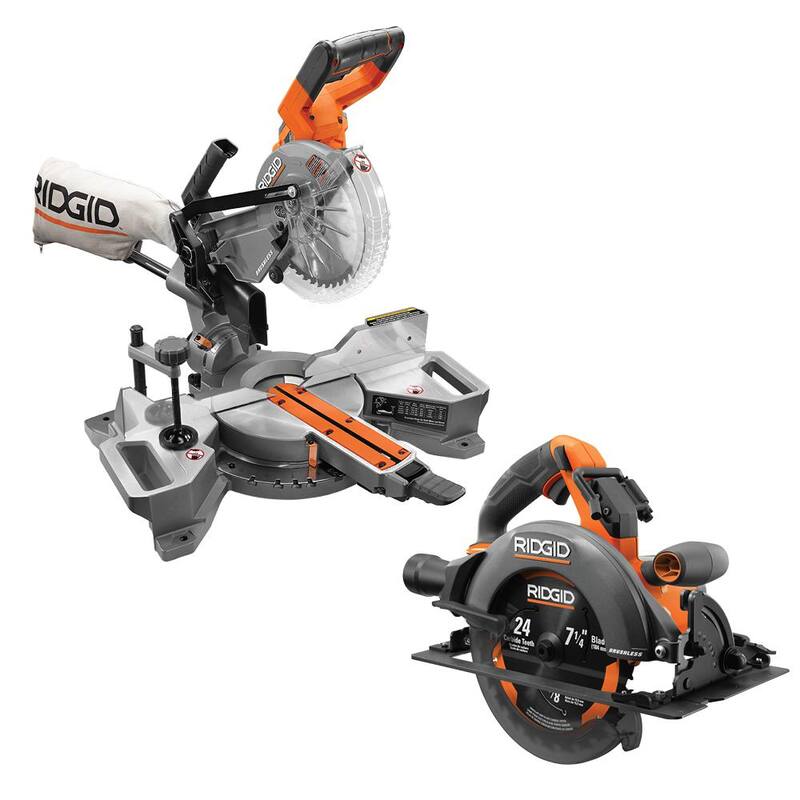 Juego de herramientas combo sin escobillas de 18V RIDGID con sierra ingleteadora deslizante de doble bisel de 7-1/4 pulg. y sierra circular de 7-1/4 pulg. (Solo herramientas) - R48607B-R8657B