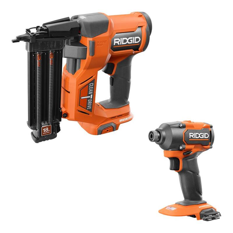 Clavadora inalámbrica sin escobillas RIDGID de 18V calibre 18 de 2-1/8 pulgadas con motor sin escobillas de 3 velocidades inalámbrico de 1/4 de pulgada (solo herramientas) - R09891B-R862311B