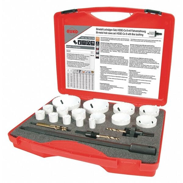 Ruko Hole Saw Kit Bi-Metal HSS-Co8 Prem, 20 Pcs. - 126318