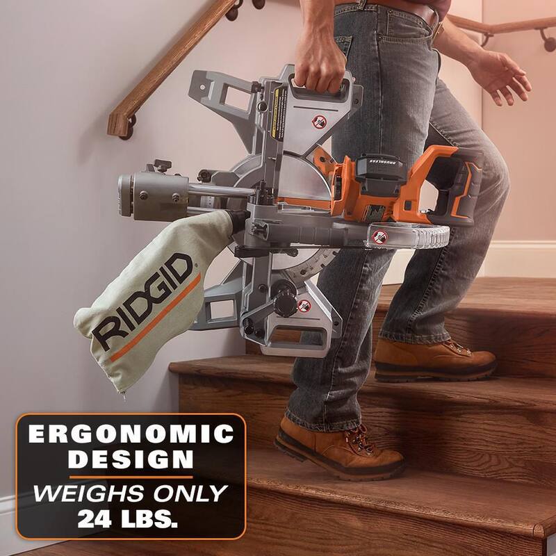 Paquete combinado de 2 herramientas inalámbricas RIDGID de 18V con sierra ingleteadora deslizante de bisel dual de 7-1/4 pulgadas sin escobillas y aspiradora manual compacta (solo herramientas) - R48607B-R8609021B