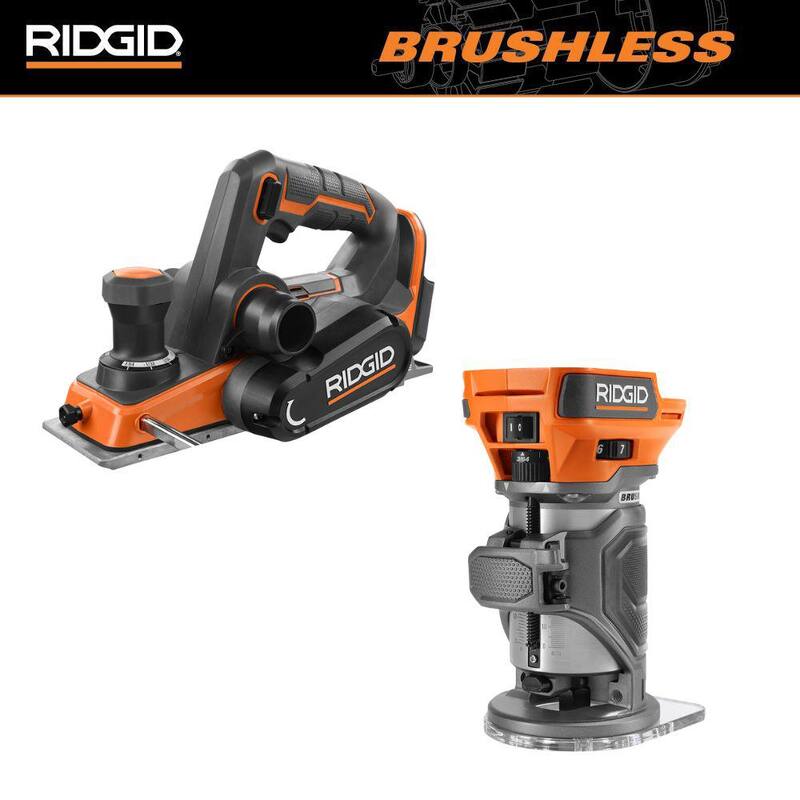 Juego de herramientas combo RIDGID de 18V sin escobillas con cepillo de mano de 3-1/4 pulgadas y enrutador de recorte compacto (solo herramientas) - R8481B-R860444B