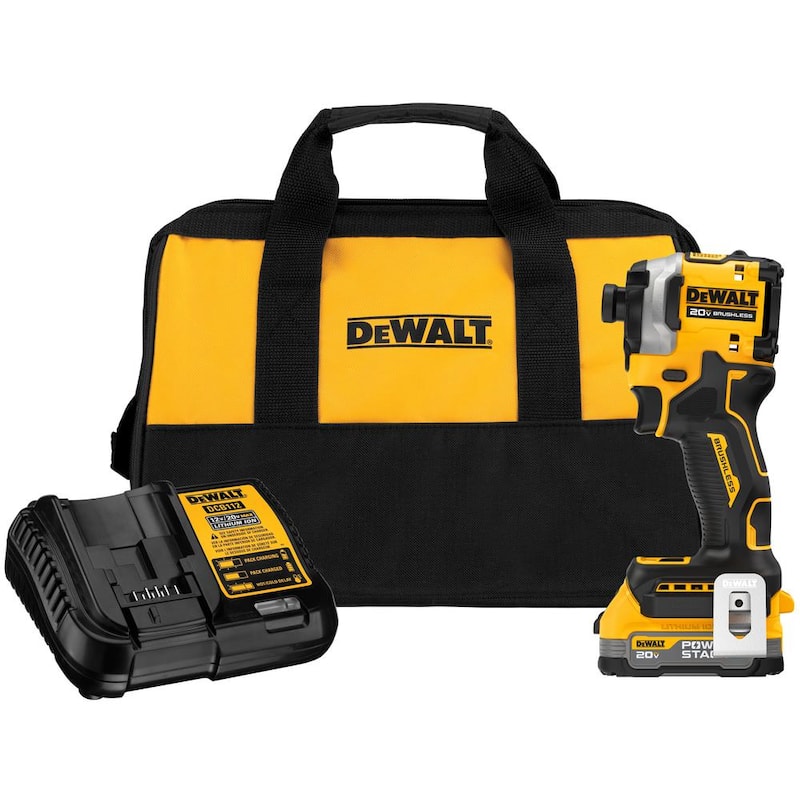 KIT de DESTORNILLADOR de IMPACTO compacto sin escobillas DEWALT ATOMIC de 20 voltios de iones de litio máximo con batería de 1.7 Ah y cargador - DCF850E1