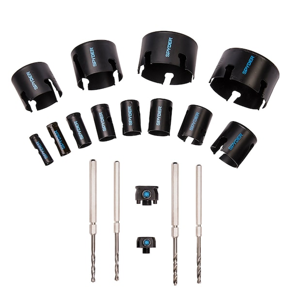 Spyder 18pc Tungsten Carbide Tipped TCT Kit, Wood/Masonry Hole Saw Set - 600938