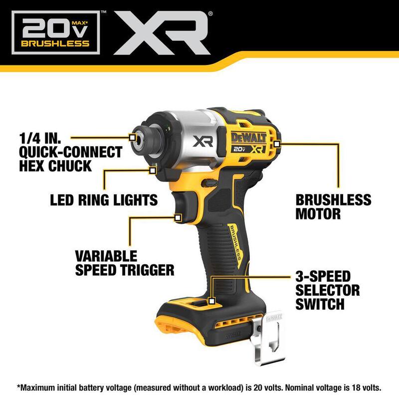 DEWALT 20-Volt MAX XR Juego de Impacto Inalámbrico sin escobillas de litio de 1/4 de pulgada y 3 velocidades con (2) baterías de 5.0 Ah, cargador y bolsa - DCF845P2