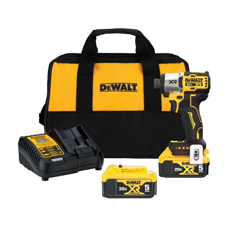 DEWALT 20-Volt MAX XR Juego de Impacto Inalámbrico sin escobillas de litio de 1/4 de pulgada y 3 velocidades con (2) baterías de 5.0 Ah, cargador y bolsa - DCF845P2