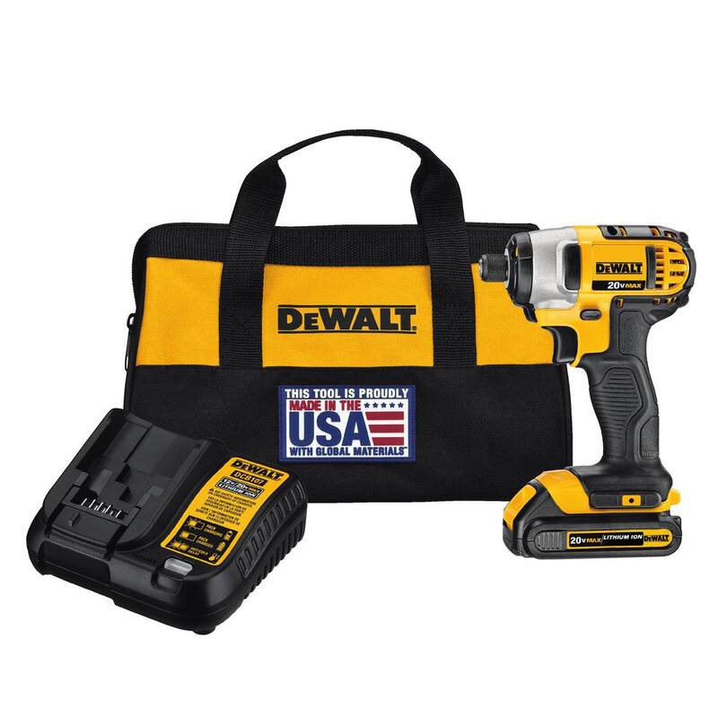 DEWALT 20V MAX Taladro de impacto inalámbrico de 1/4 de pulgada, (1) batería de 20V 1.3Ah, cargador y bolsa - DCF885C1