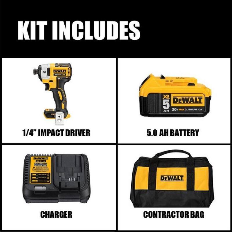 DEWALT 20V MAX XR Atornillador de Impacto Inalámbrico sin Escobillas de 3 Velocidades de 1/4 pulg. con (1) Batería 20V 5.0Ah y Cargador - DCF887P1