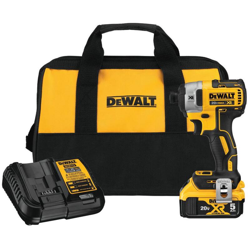 DEWALT 20V MAX XR Atornillador de Impacto Inalámbrico sin Escobillas de 3 Velocidades de 1/4 pulg. con (1) Batería 20V 5.0Ah y Cargador - DCF887P1