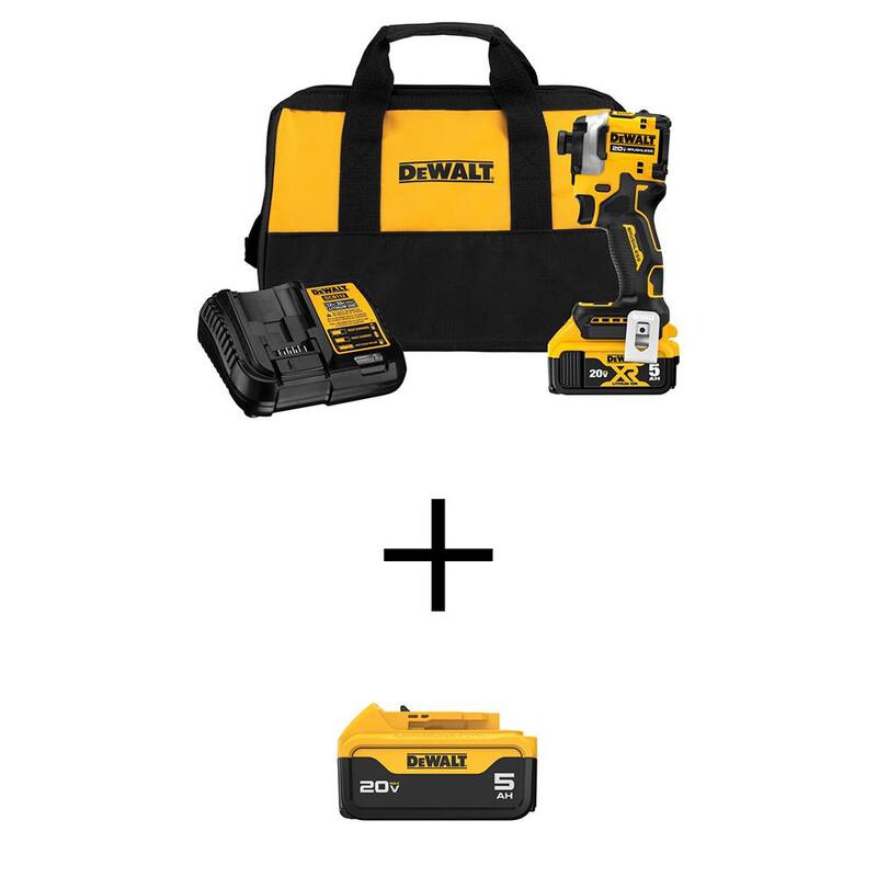 Juego de llave de impacto inalámbrica DEWALT ATOMIC 20V MAX de ión de litio Y batería de ión de litio premium 20V MAX de 5.0Ah - DCF850P1WDCB205