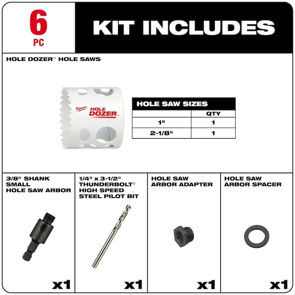 Milwaukee Tool HOLE DOZER(TM) Door Lock Hole Saw Kit - 49-22-4063