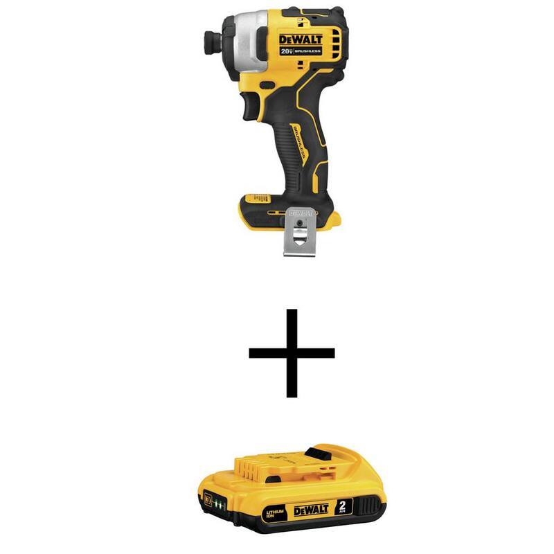 DEWALT ATOMIC 20V MAX Taladro de Impacto Inalámbrico Compacto sin Escobillas de 1/4 de pulgada y Batería de Iones de Litio Compacta de 20V 2Ah - DCF809BW203