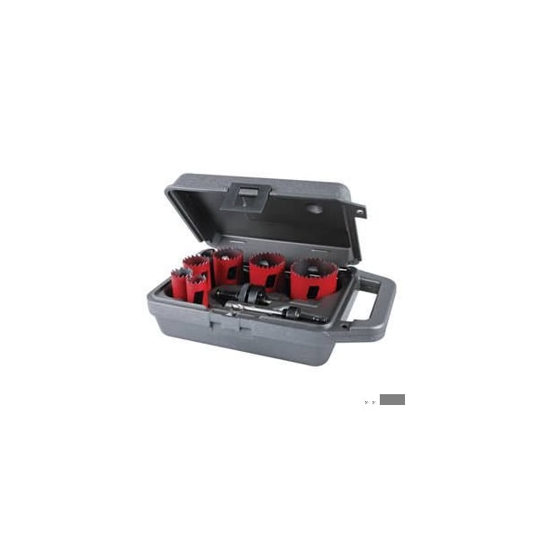 Morse Hole Saw Kit, Locksmith, 8 pc, 1-15/16 in Cutting Depth, Bi-Metal, Red - MHS02L