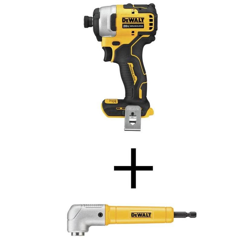 Destornillador de impacto compacto inalámbrico sin escobillas DEWALT ATOMIC 20V MAX con adaptador magnético en ángulo recto MAXFIT - DCF809BWRA60