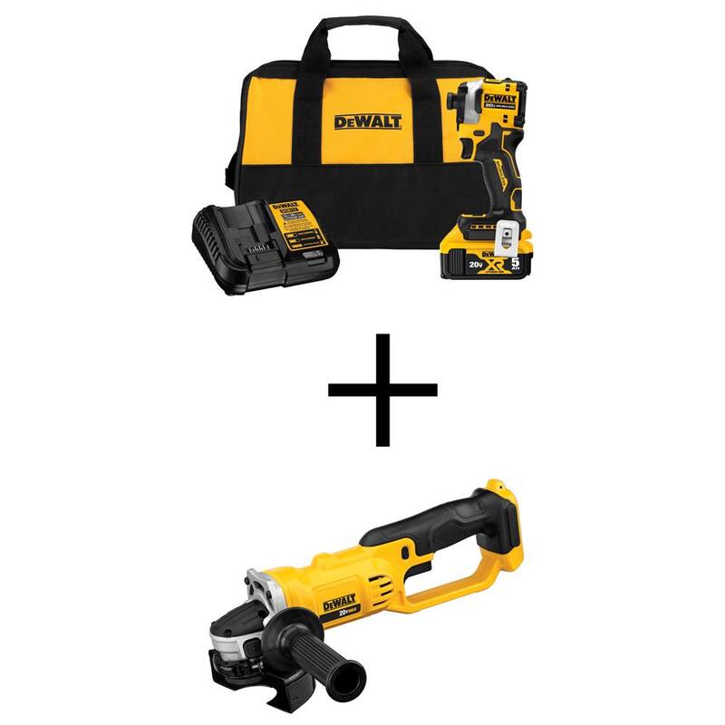 Kit de destornillador de impacto inalámbrico DEWALT ATOMIC 20V MAX de iones de litio y amoladora inalámbrica DEWALT 20V MAX de 4-1/2 a 5 pulgadas - DCF850P1WDCG412