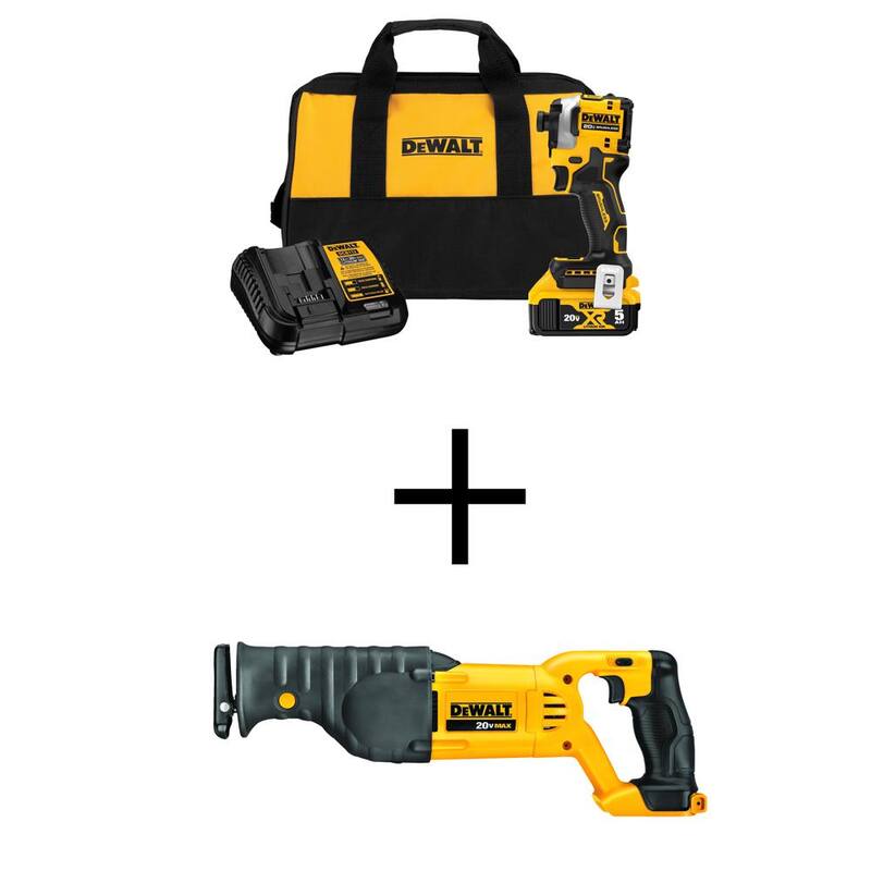 Kit inalámbrico de destornillador de impacto DEWALT ATOMIC 20V MAX de iones de litio y sierra alternativa inalámbrica 20V MAX - DCF850P1WDCS380
