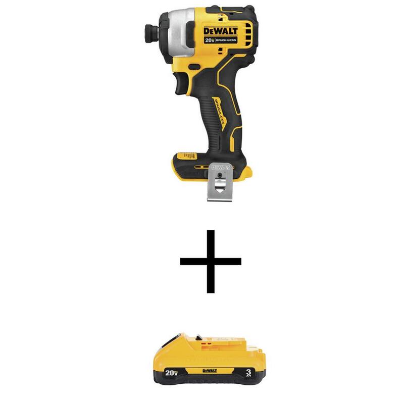DEWALT ATOMIC 20V MAX Destornillador de impacto inalámbrico compacto sin escobillas de 1/4 de pulgada con batería de iones de litio compacta de 20V 3.0Ah - DCF809BWDCB230