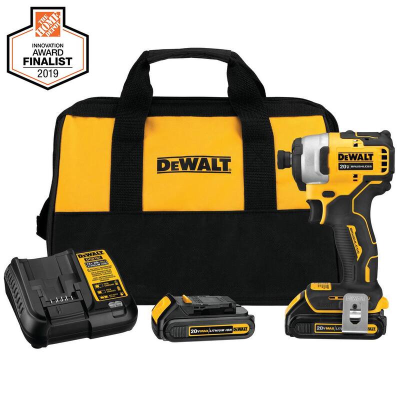 DEWALT ATOMIC 20V MAX Juego de Destornillador de Impacto Compacto sin Escobillas de 1/4 de Pulgada Inalámbrico y Set de Brocas Negras y Doradas (10 Piezas) - DCF809C2WWA1180
