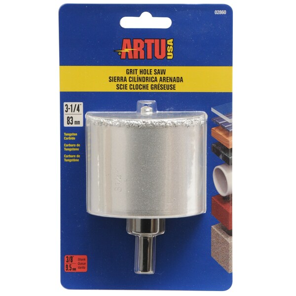 Artu 3-1/4" Tungsten Carbide Grit Hole Saw with Arbor/Pilot - 02860