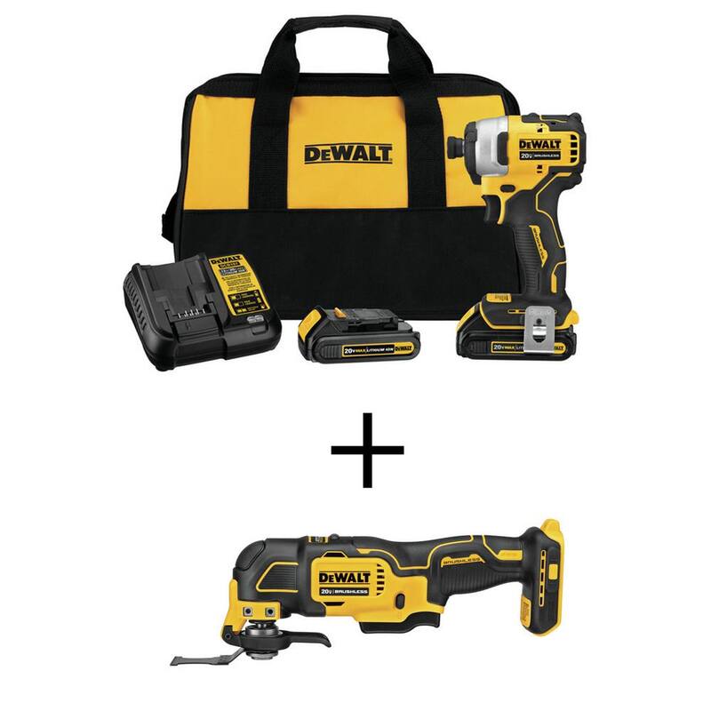 Kit de Destornillador de Impacto Compacto sin Escobillas DEWALT ATOMIC 20V MAX inalámbrico de 1/4 pulgadas y Herramienta Oscilante DEWALT ATOMIC 20V - DCF809C2W354