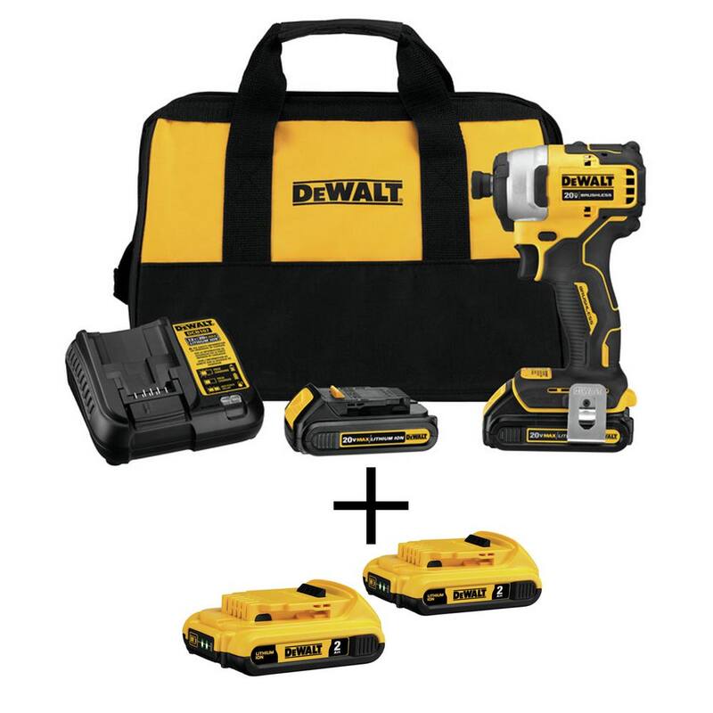 DEWALT ATOMIC 20V MAX Taladro de Impacto Inalámbrico Compacto sin Escobillas de 1/4 de pulgada, (2) Baterías de 20V 1.3Ah y (2) Baterías de 20V 2.0Ah - DCF809C2W203-2.