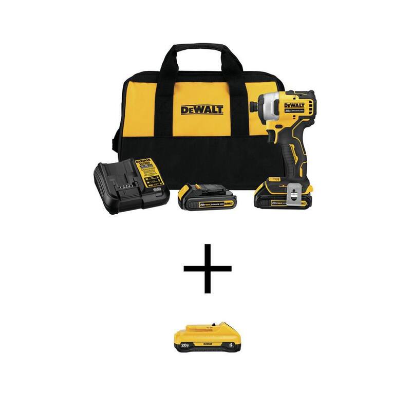 DEWALT ATOMIC 20V MAX Destornillador de Impacto Compacto sin Escobillas de 1/4 de pulgada, (1) Batería de 4.0Ah, (2) Baterías de 1.3Ah, Cargador y Bolsa - DCF809C2WDCB240