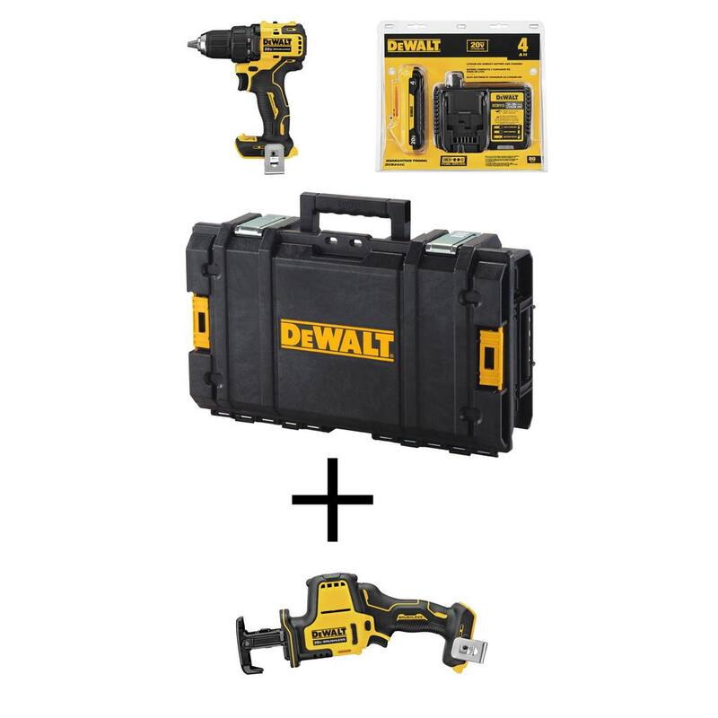 Kit de taladro / destornillador inalámbrico sin escobillas DEWALT ATOMIC 20V MAX de 1/2 pulgadas, sierra reciproca, (1) batería de 4.0Ah y Tough System - HDCOMKITQ220369